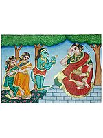 Hanuman Gives Ramas Signet Ring to Sita | Mysore Painting by Anjali Ram