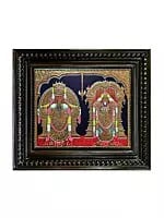 Tirupati Balaji (Venkateswara) With Goddess Padmavati | Prabhu Tanjore Painting | With Frame