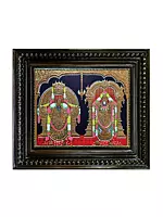 Tirupati Balaji (Venkateswara) With Goddess Padmavati | Prabhu Tanjore Painting | With Frame