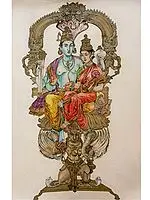 Lord Vishnu and Lakshmi Seated on Garuda | Water Color Painting | Anuj Shastrakar