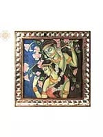 Radha Krishna Painting with Vintage Mirror Frame
