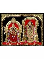 Lord Venkateswara (Balaji) with Goddess Lakshmi | Tanjore Painting by My Angadi