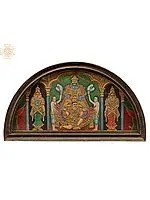 Lord Vishnu Seated on Garuda | Semicircle Shape Tanjore Painting | With Vintage Teakwood Frame