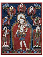 Avalokitesvara Around Buddha in Mudras from Nepal | Thangka Painting