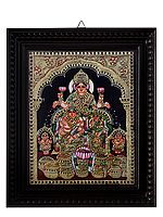 Lakshmi and Kubera Tanjore Painting with Frame | Traditional Colour with 24 Karat Gold