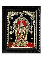 Lord Murugan Standing Inside Arch | Kartikeya Tanjore Painting with Frame | Traditional Colour with 24 Karat Gold