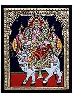 Hindu Deities Rishabha Parvati On Nandi | Traditional Colour With 24 Karat Gold