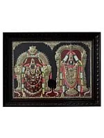 Tirupati Balaji and Padmavathi Inside Arch | Tanjore Painting with Frame | Traditional Colour with 24 Karat Gold