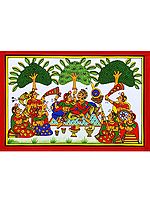 King and Queen Having Feast | Colourful Traditional Art | Phad Painting