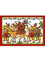 King and Queen On Camel Ride Together | Colourful Traditional Art | Phad Painting