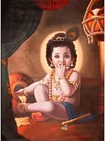 Heart Touching Oil Painting of Baby Krishna on Canvas