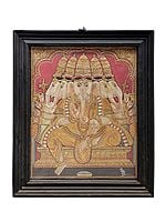 Beautiful Large Panchamukhi Ganesha Tanjore Painting | Traditional Colors With 24K Gold | Teakwood Frame | Gold & Wood | Handmade | Made In India