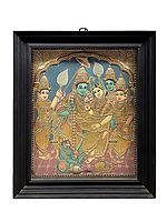 Rama, Sita, Lakshmana and Hanuman Tanjore Painting | Traditional Colors With 24K Gold | Teakwood Frame | Gold & Wood | Handmade | Made In India