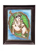 Vatapatra-Shayi Krishna Tanjore Painting | Traditional Colors With 24K Gold | Teakwood Frame | Handmade | Made In India