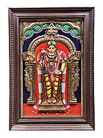 Kumara Karttikeya (Murugan) Tanjore Painting | Traditional Colors With 24K Gold | Teakwood Frame | Gold & Wood | Handmade | Made In India