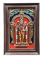 Kumara Karttikeya (Murugan) Tanjore Painting | Traditional Colors with 24K Gold | Teakwood Frame | Handmade