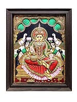 Padmasana Gajalakshmi Tanjore Painting | Teakwood Frame | Handmade | Made In India