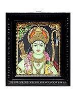 Bhagwan Rama Tanjore Painting | Traditional Colors With 24K Gold | Teakwood Frame | Gold & Wood | Handmade | Made In India