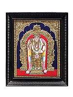 Karttikeya (Murugan) Tanjore Painting | Traditional Colors With 24K Gold | Teakwood Frame | Gold & Wood | Handmade | Made In India