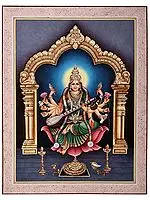 17" x 12" Twelve Armed Goddess Saraswati Along with Kirtimukha Playing with Veena | Handmade