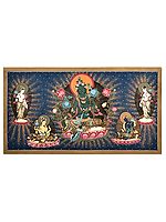 35" x 18" Goddess Green Tara - Tibetan Buddhist | Brocadeless Thangka | Handmade