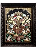 Goddess Rajarajeshwari with Shri Yantra Tanjore Painting | Traditional Colors With 24K Gold | Teakwood Frame | Handmade