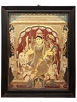 Large Goddess Durga Tanjore Painting | Traditional Colors With 24K Gold | Teakwood Frame | Gold & Wood | Handmade