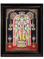 Shree Guruvayurappan Tanjore Painting | Traditional Colors With 24K Gold | Teakwood Frame | Gold & Wood | Handmade
