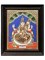 Devi Saraswati Tanjore Painting | Traditional Colors With 24K Gold | Teakwood Frame | Gold & Wood | Handmade