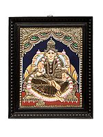 Devi Lakshmi Tanjore Painting | Traditional Colors With 24K Gold | Teakwood Frame | Gold & Wood | Handmade