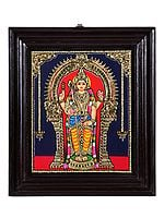 Lord Karttikeya (Murugan) Tanjore Painting | Traditional Colors With 24K Gold | Teakwood Frame | Gold & Wood