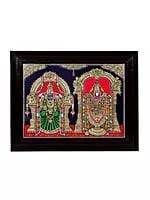 Tirupati Balaji with Devi Padmavathi Tanjore Painting | Traditional Colors With 24K Gold | Teakwood Frame