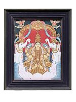 Padmasana Gajalakshmi Tanjore Painting | Traditional Colors With 24K Gold | Teakwood Frame | Gold & Wood
