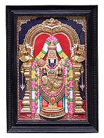 Large Lord Balaji Tanjore Painting with Teakwood Frame | Traditional Colors with 24K Gold