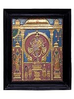 Large Urdhva Tandav (Dancing Shiva) Tanjore Painting | Traditional Colors With 24K Gold | Teakwood Frame | Gold & Wood