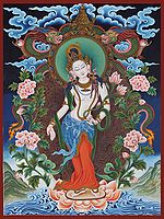 Newari Padmapani with Dragons - Tibetan Buddhist Brocadeless Thangka