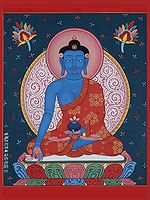 Newari Medicine Buddha | Tibetan Buddhist Brocadeless Thangka