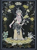 Newari Padmapani Avalokiteshvara - Tibetan Buddhist Brocadeless Thangka