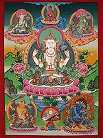 High Quality Tibetan Chenrezig Thangka (Avalokiteshvara) | Brocadeless