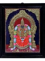 Goddess Padmavathi Tanjore Painting | Traditional Colors with 24K Gold | Teakwood Frame