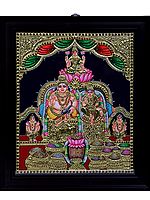 Lord Kubera with Goddess Lakshmi Tanjore Painting | Traditional Colors with 24K Gold | Teakwood Frame