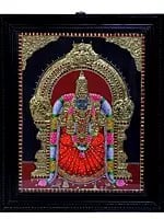 Goddess Padmavathi Tanjore Painting with Teakwood Frame | Traditional Colors with 24K Gold