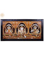 Lord Ganesha with Goddess Lakshmi and Saraswati | Mysore Painting