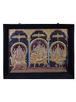 Shiva Family Seated on Their Respective Vahanas | Traditional Colors With 24K Gold | Teakwood Frame