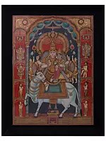 Shiva-Parvati Marriage Tanjore Painting with Frame | Traditional Colors with 24 Karat Gold