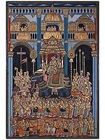 Raja Urvalam (Procession) Tanjore Painting with Frame | Traditional Colors with 24 Karat Gold