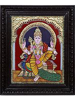 Sitting Lord Kartikeya Tanjore Painting | Traditional Colors with 24 Karat Gold | With Frame