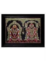 Lord Balaji with Goddess Padmavathi Tanjore Painting | Traditional Colour With 24 Karat Gold | With Frame