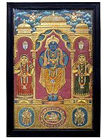 Shri Krishna with Rukmini and Satyabhama | Traditional Colors With 24K Gold