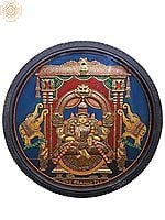 Gajalakshmi in Circular Frame | Traditional Colors with 24 Karat Gold